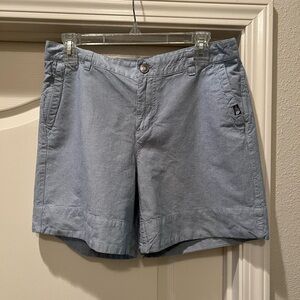 Northface women's size 8 pinstriped blue grey cotton/linen shorts.